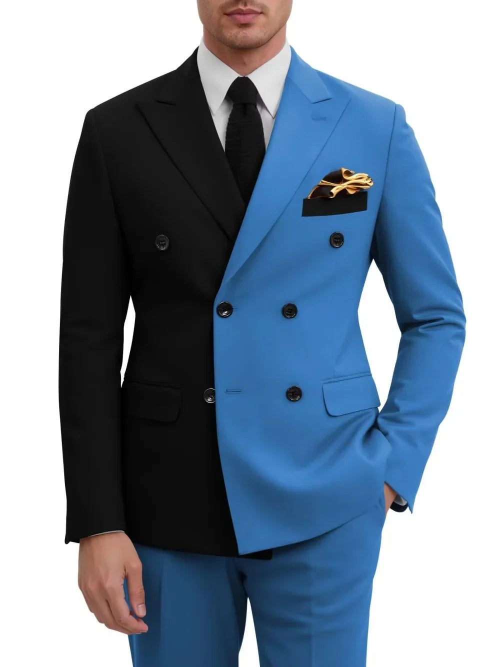Fashion Contrast Man Suit Set 2 Pieces Jacket Pants Stage Performance Wear Premium Double Breasted Men's Tuxedo For Wedding