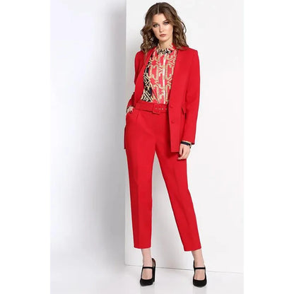 Red V-neck Suit Two Pieces(Jacket+Pants) Set New Fashion Elegant Solid Color High Quality Women's Blazer Office Set