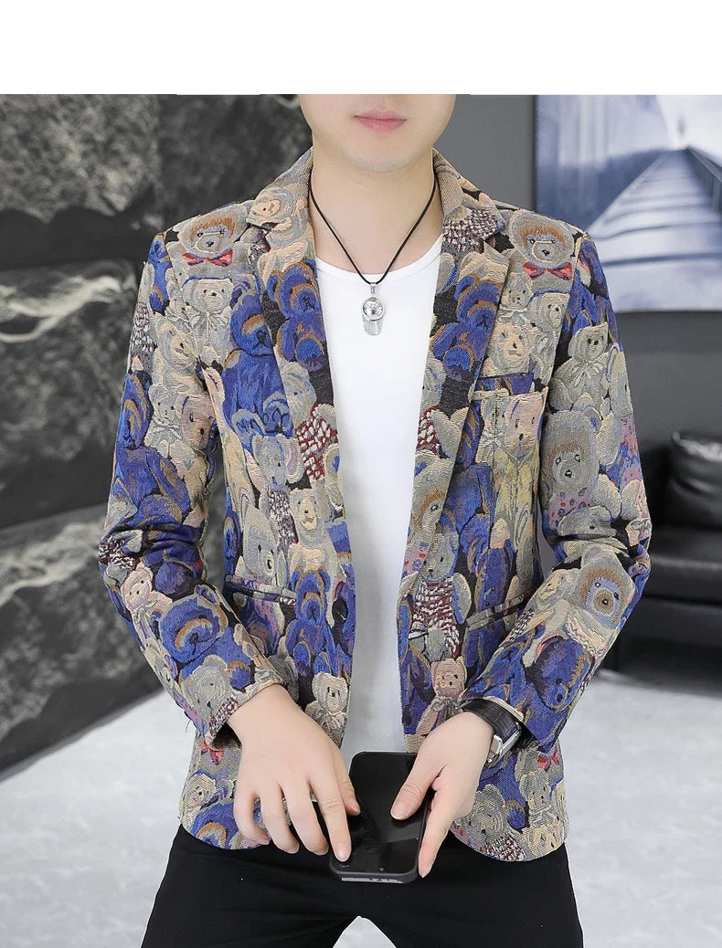 Blazer New Men's Fashionable Casual Business Gentleman Outdoor Trendy Print Banquet Versatile and Slimming Korean Version Blazer