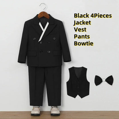 Children's White Suit Set Boys Autumn Winter Piao Host Speech Performance Costume Kids Wedding Birthday Party Photography Outfit