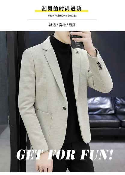 Blazer: An Outdoor Fashion Business Gentleman Pure Color Wedding Host Slim-fit Casual Korean-style Versatile Men Fleece Blazer