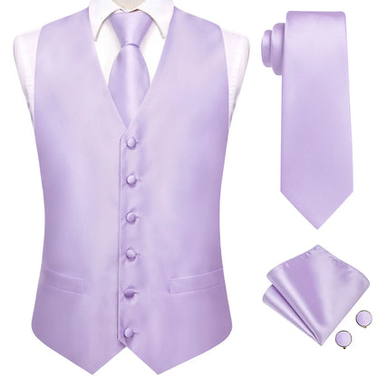 Men's Suit Vest 4-Piece Set – Solid Violet Lilac Woven Waistcoat for Weddings & Business Formal