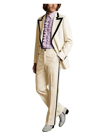 Men's Tuxedo Suit 2-Piece Slim Fit Blazer and Pants Set with Black Velvet Trim for Weddings and Formal Events