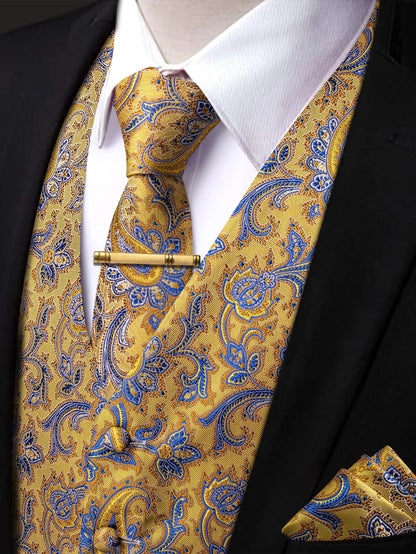Men's Vest and Tie Set – Paisley Floral Waistcoat with Necktie for Weddings and Business Occasions