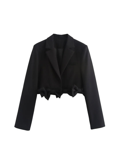 Women's Black Gothic Emo Cropped Bow Blazer Jacket Y2k 2000s Vintage Suit Coat Long Sleeve Single Breasted Outerwear Autum 2025