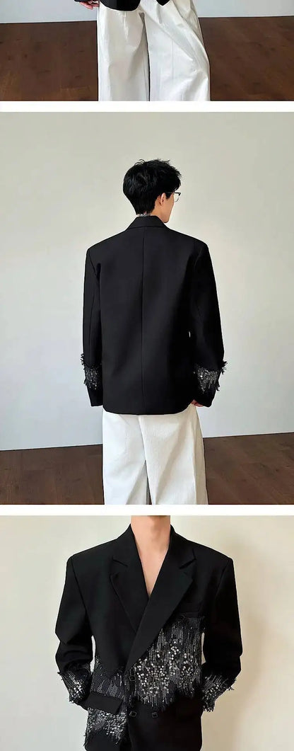 2026 Spring New Sequin Patchwork Design Blazer Coat Men's Trendy Luxury Original Night Club Outfit Casual Jacket JY6775