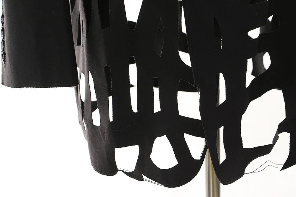 Women Chic Blazer Hollow Out Niche Design Single Button Notched Collar High-end Jacket Fashion Coat New Spring 2026 HK19476