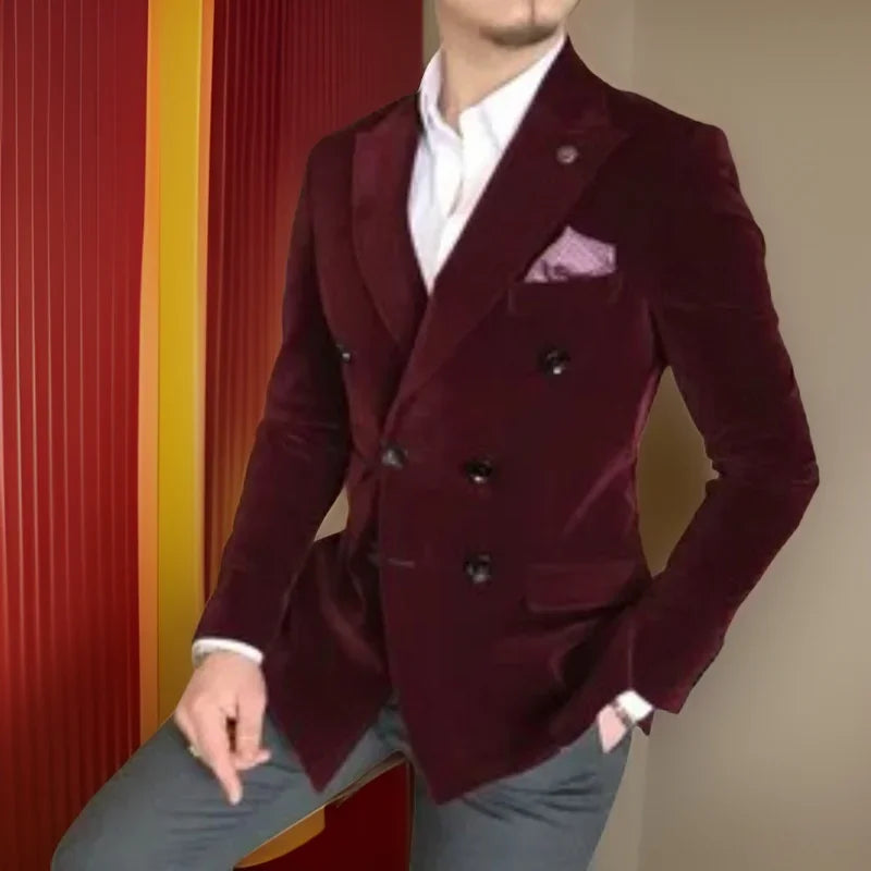 Velvet Smoking Men Suit Jacket for Men 1 Piece Slim Fit Double Breasted Wedding Groom Tuxedo Blazer 2024 Ready to Ship