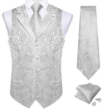 Men's Paisley Suit Vest – Single-Breasted Waistcoat with Tie, Handkerchief & Cufflinks for Weddings & Banquets
