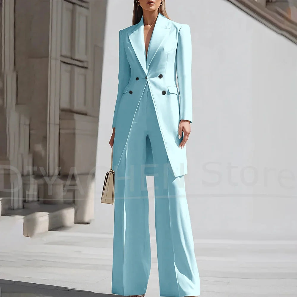 Luxury Women Pants Sets 2 Piece Chic Peak Lapel Double Breasted Outfit Fashion Elegant Daily Casual Party Office Lady Suits