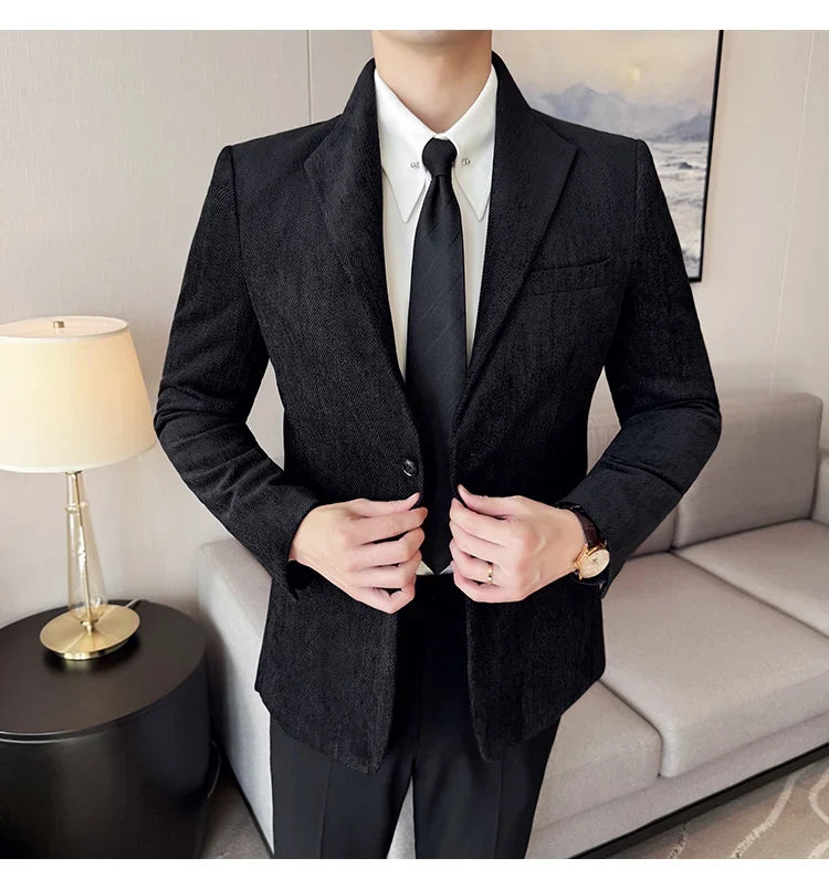 New Chinese Style Stand Collar Fashion Casual Suit Jacket Autumn Winter New Slim Fit Business Formal Social Prom Party Tuxedos