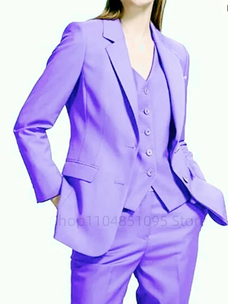 Office Ladies Pantsuits Solid Women Business Classic Single Breasted Flared Pants Blazer Vest Pants Three Piece Set Formal Suit