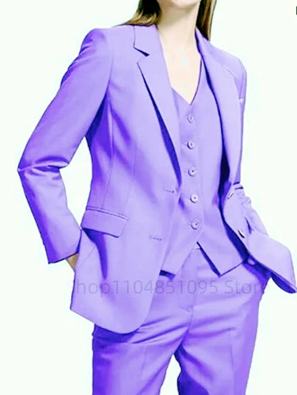 Office Ladies Pantsuits Solid Women Business Classic Single Breasted Flared Pants Blazer Vest Pants Three Piece Set Formal Suit