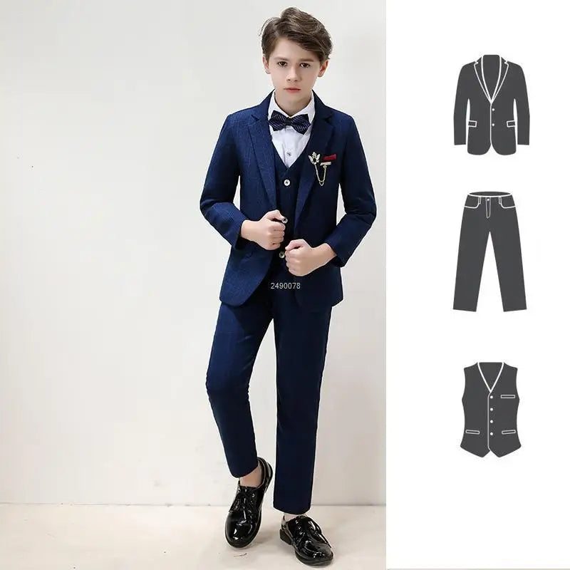 Big Teenager Tuxedo Dress Children Dance Costume Flower Boy Wedding Suit Kids Formal Jacket Vest Pants 3PCS Party Photograph Set