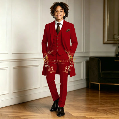 Premium Light Green Boys Formal Suit Sets 3 Pieces Long Jacket Vest Pants Occasion Wear For Wedding Party Banquet Performance
