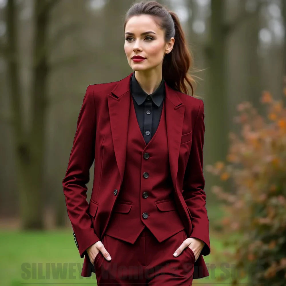Women 3 Piece Suit Set Blazer Vest Pants Slim Fit Office Business Party Formal Attire Customizable Size for Ladies