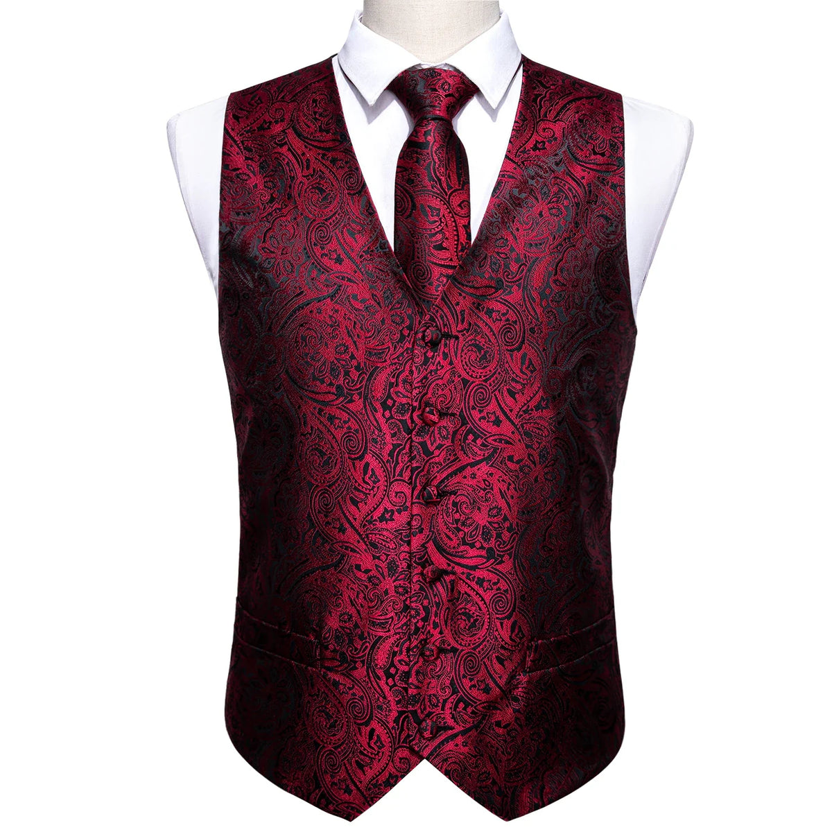 Men's Jacquard Floral V-Neck Suit Vest & Matching Tie Set, Formal Fit Waistcoat for Wedding, Prom, Business Party