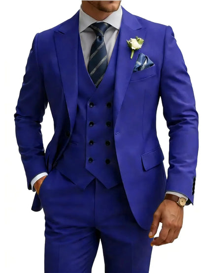 New Premium Solid Suit Set 3 Pieces Banquet Party Wear Handsome Peak Lapel Slim Fit Suits Wedding Groom Sets Plus Size Tuxedo
