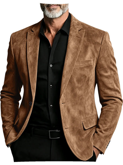 Luxury Men's Suede Blazer Notched Lapel Casual Business Sport Coat Slim Fit Gentleman Formal Wedding Office Suit Jacket Autumn