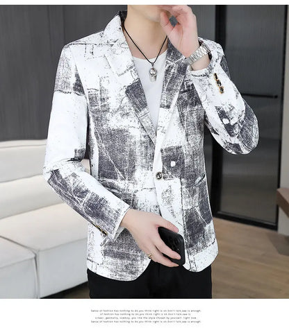 Blazer Men's Business Gentleman Wedding Fashion Versatile Trendsetter Comfortable To Wear Best Man Print Slim and Casual Blazer