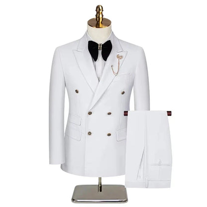 Men's 2 Piece Double Breasted Suit Set Slim Fit Peaked Lapel Formal Blazer Pants Luxury Business Wedding Groom Tuxedo For Men