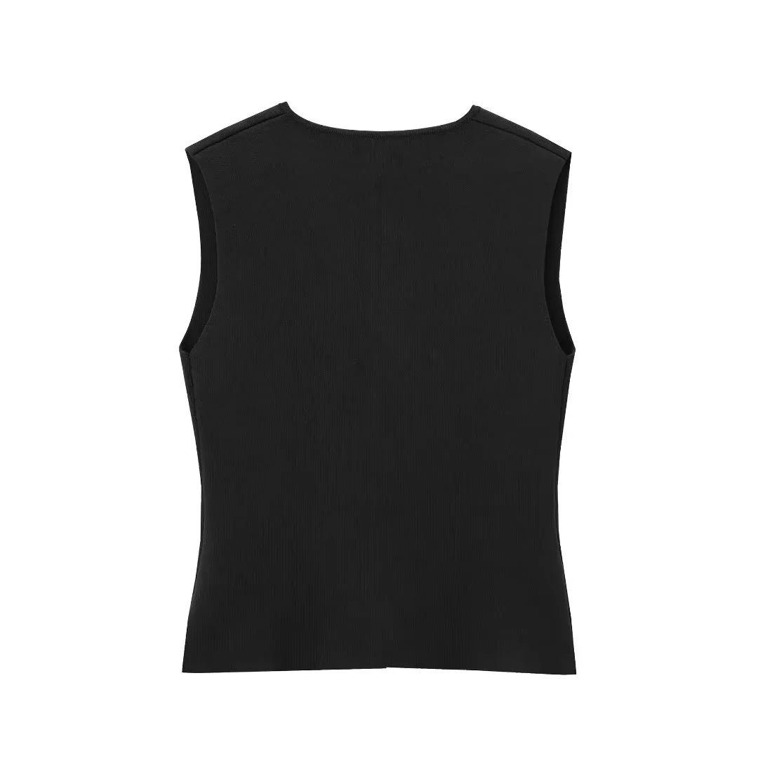 Cropped Knit Vest For Women Spring Sleeveless Vest Woman Fashion Slim Black Vest Elegant Solid Knitted Sweater Vests Top