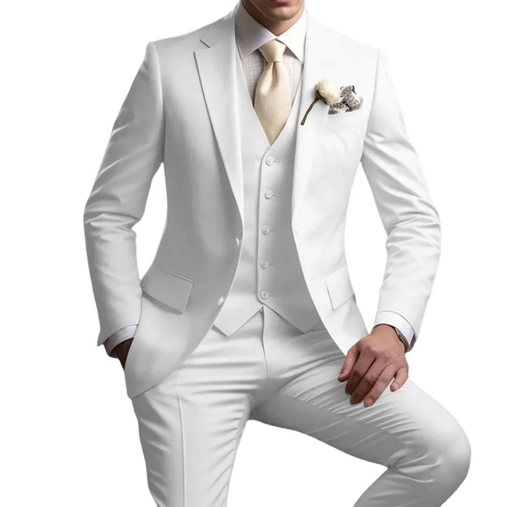 Men's Notched Lapel Suit Set 3 Pieces Wedding Groom Sets Autumn Long Sleeve Tuxedo For Men Banquet Party Outfit Dancing Wear