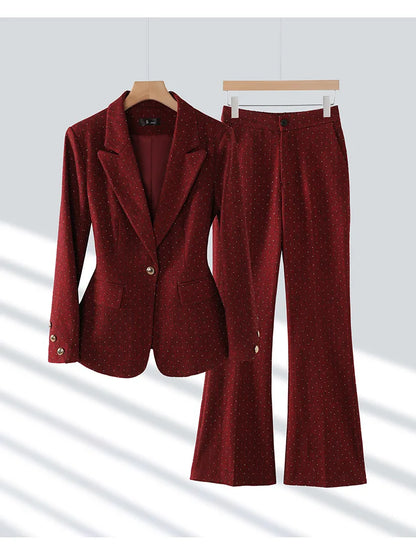 Fashion Women Suits 2024 New Autumn Winter Temprament Business Formal Slim Blazer And Flare Pants Office Ladies Work Wear