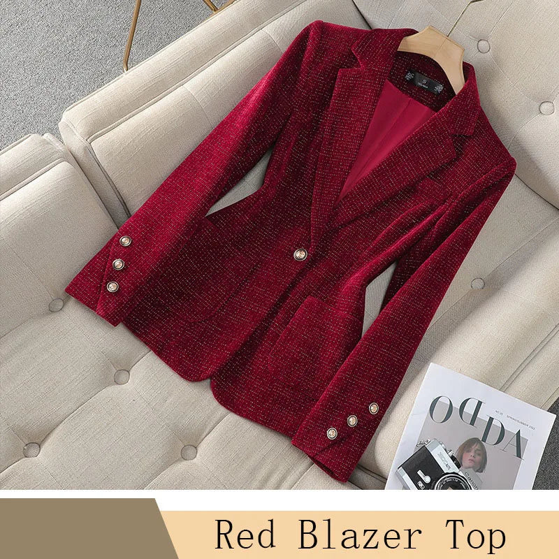 Spring Autumn New Suit Coat Women Fashion Slim Gold velvet Long-sleeved Suit Jacket Female Commuting Business Casual Blazer coat