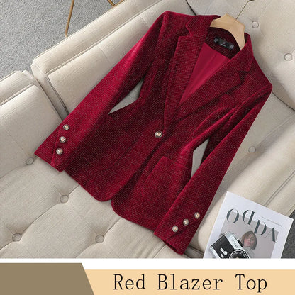 Spring Autumn New Suit Coat Women Fashion Slim Gold velvet Long-sleeved Suit Jacket Female Commuting Business Casual Blazer coat