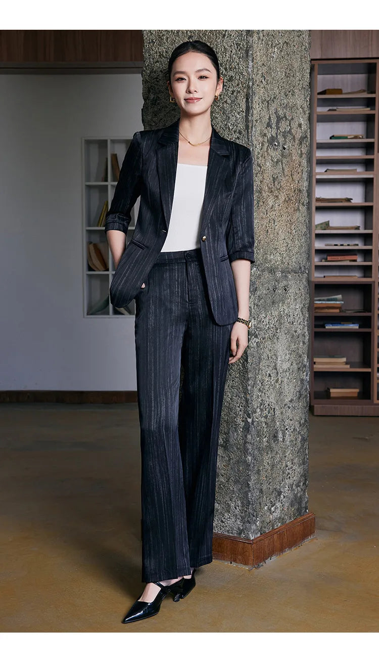 Elegant Women 2025 Spring Summer Professional Suit OL Business Interview Manager Commuting Work Wear Blazer And Pants Sets
