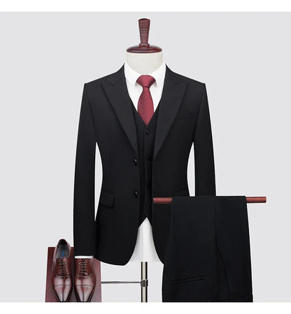 Men's High-End Wool Suit Three-Piece Set Business Casual Fashion Tencel Vest Trousers Bridegroom Wedding Dress