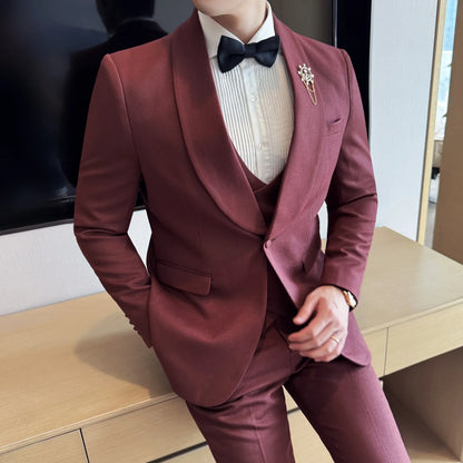 Men's Slim Fit 3-Piece Suit for Weddings, Parties & Formal Occasions – White, Red, Black