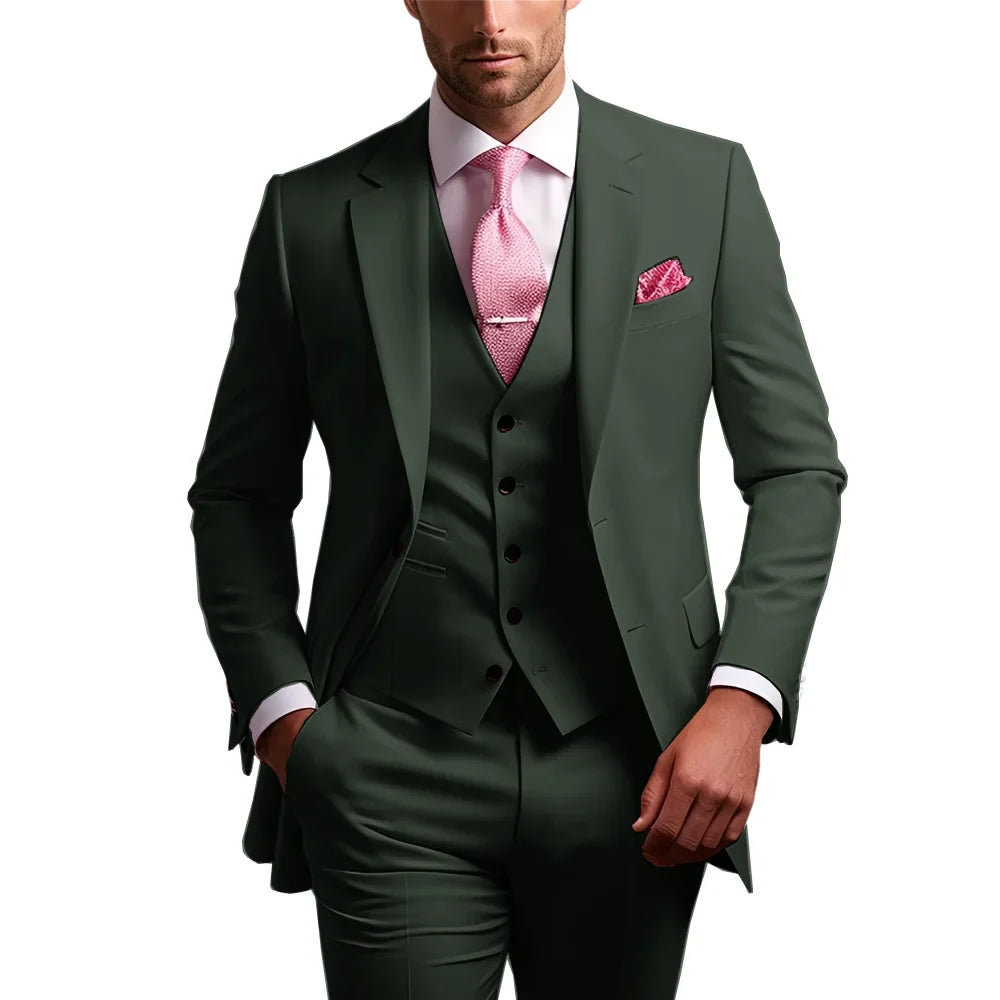 Elegant Men's Formal 3-Piece Slim Fit Wedding Suit with Notch Lapel Blazer Vest Pants for Party Prom Best Man Business Wear
