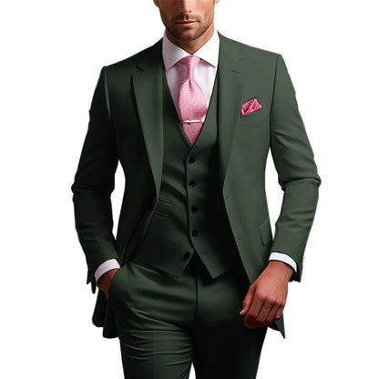 Elegant Men's Formal 3-Piece Slim Fit Wedding Suit with Notch Lapel Blazer Vest Pants for Party Prom Best Man Business Wear