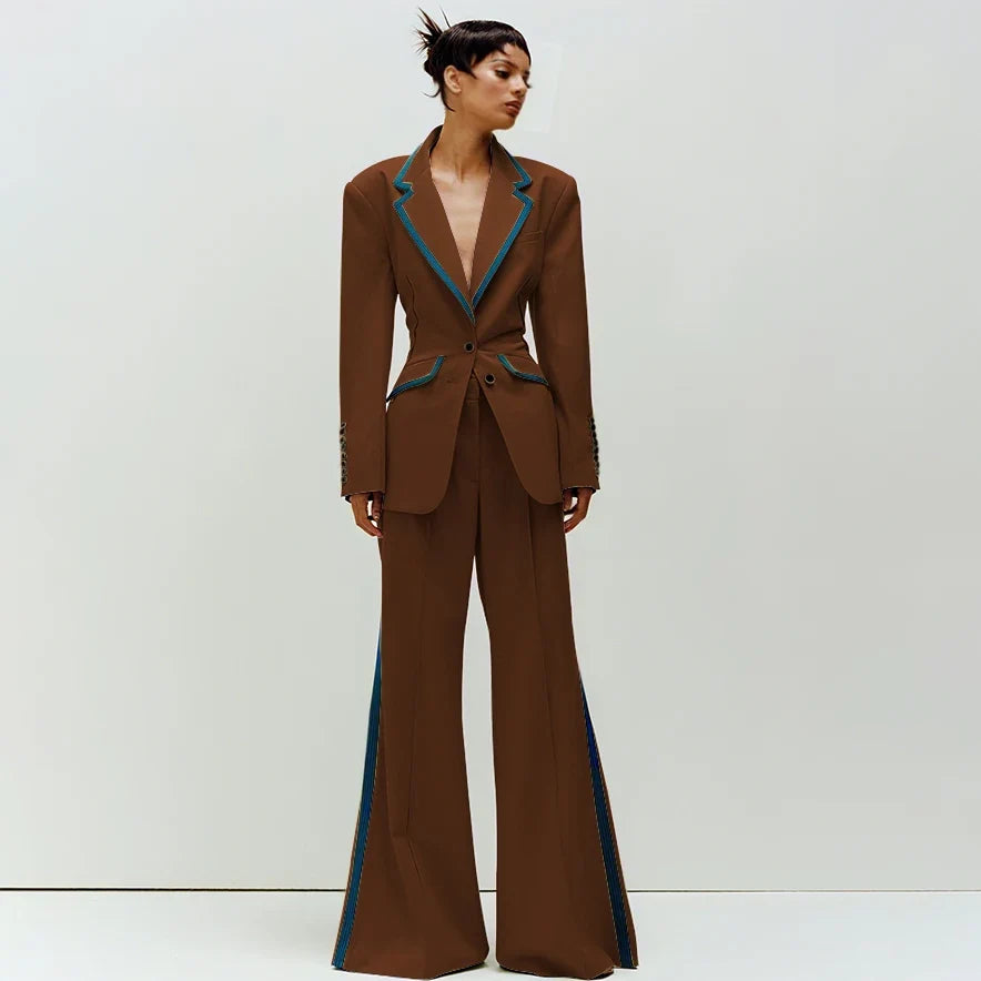Women's Suit Slim Fit Two Piece(Blazer+Flare Trousers) Pants Set Professional Business Workwear Daily Outfit Suits for Ladies
