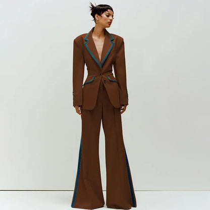 Women's Suit Slim Fit Two Piece(Blazer+Flare Trousers) Pants Set Professional Business Workwear Daily Outfit Suits for Ladies
