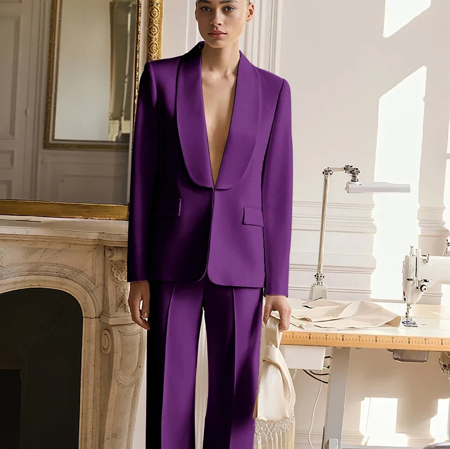 Wedding Guest Suits for Women Elegant Bride Mother Groom Blazer Set Shawl Lapel 2Pieces(Jacket+Pants) Hidden Button Custom
