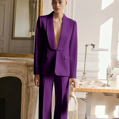 Wedding Guest Suits for Women Elegant Bride Mother Groom Blazer Set Shawl Lapel 2Pieces(Jacket+Pants) Hidden Button Custom