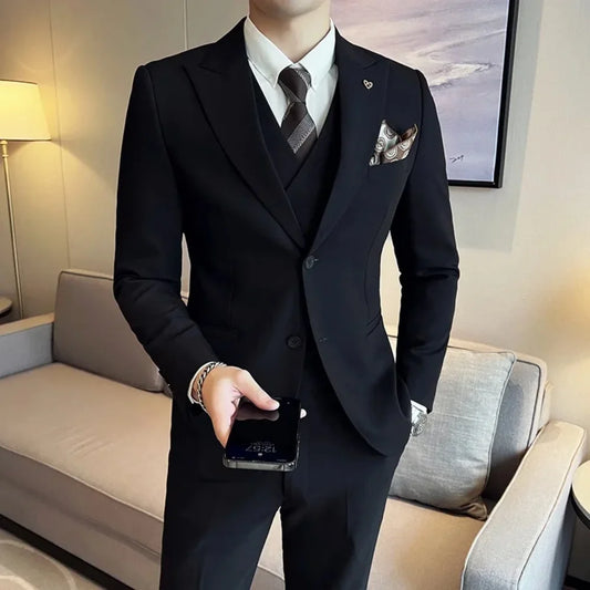 Men's 3-Piece Slim Fit Suit with Vest and Pants for Weddings & Formal Occasions