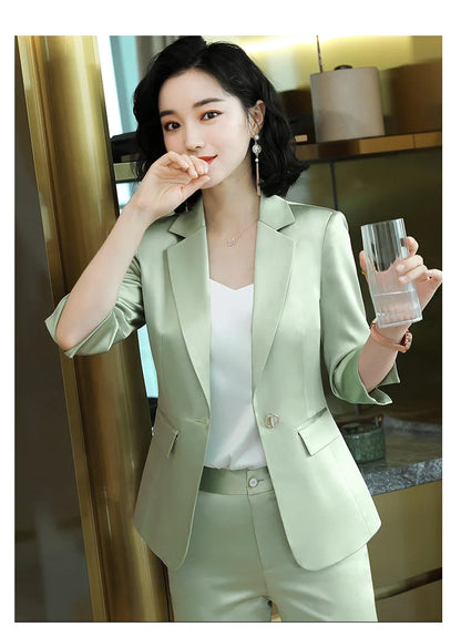 High-end Premium Women's Blazer Pant Two Piece Office Suit 2022 Spring New Elegant Temperament Female Jacket Casual Ninth Pants