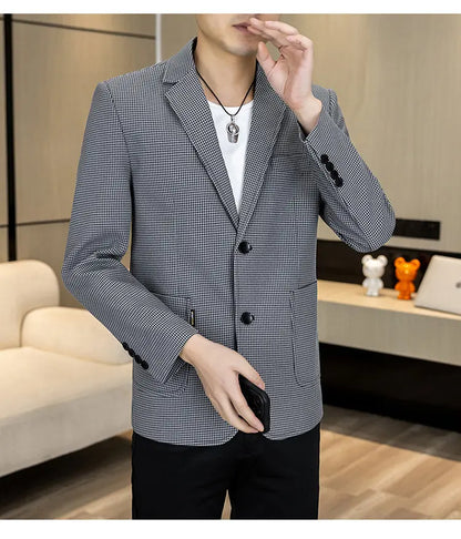 Men's Smart Casual Blazer Single Breasted Slim Fit Solid Color Spring Autumn Jacket