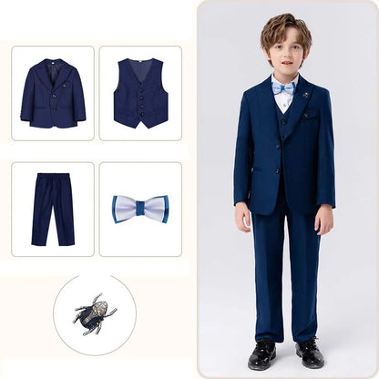 Gentleman Kids Slim 4Pieces/Set Jacket Vest Pants Bowtie Party Dress Children Ceremony Photograph Suit Boys Performance Costume