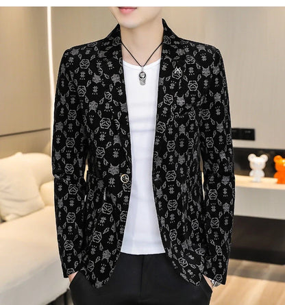 Blazer New Men's Fashion Corduroy Business Gentleman Slim Letter English Style Outdoor Performance Wedding Banquet Casual Blazer