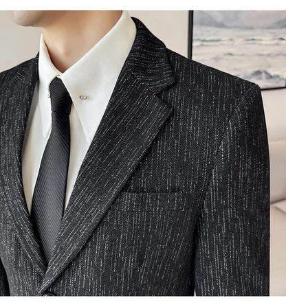 New Fashion Meteor Striped Suit Jacket High Quality Men's Slim Fit Business Formal Social Prom Party Casual Tuxedos 5XL-M