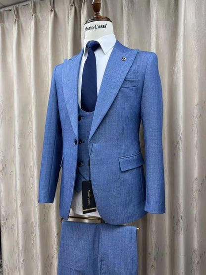 Men's Formal Peak Lapel Suit Set 3 Pieces Business Outfit Elegant Handsome Slim Fit Suits For Men Host Costumes Party Tuxedo