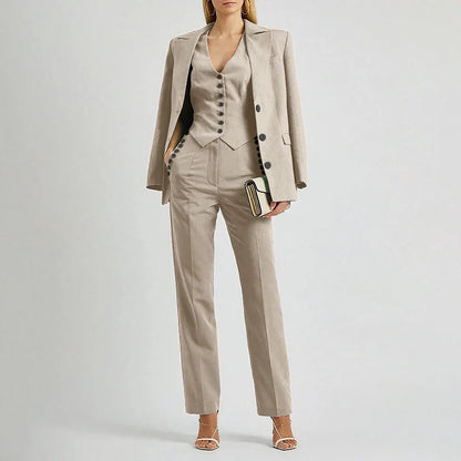 Slate Green Women's Suit Customized Elegant Single-breasted Peaked Lapel Three Pieces (Jacket+Pants+Vest) Office Lady Set