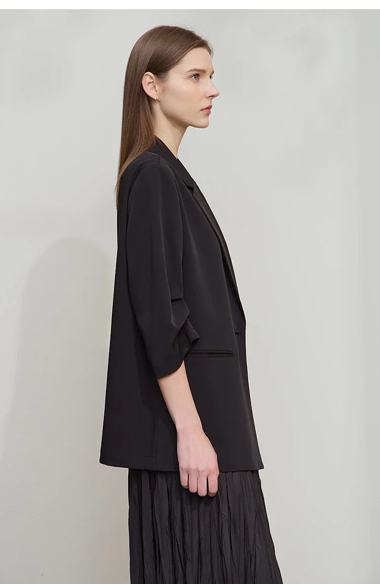 Minimalist Women's Blazer Mujer 2025 Autumn New Solid Loose Seven-quarter Sleeve Lapel Button Commuter Suit Jacket 12512019