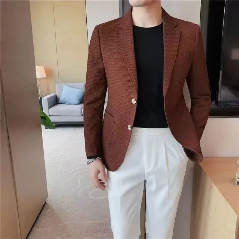 Men's Single Breasted Blazer – Korean Style Suit Jacket for Business & Smart Casual