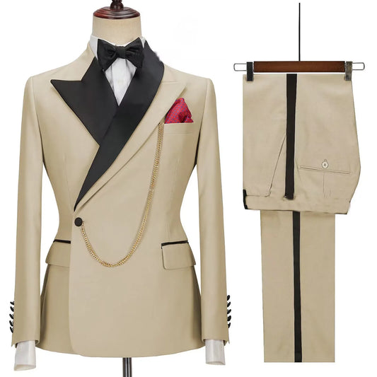 Costume de mariage pour hommes coupe slim style fashion, ensemble 2 pièces, costume formel business, blazer à col double, pantalon, costume pour homme